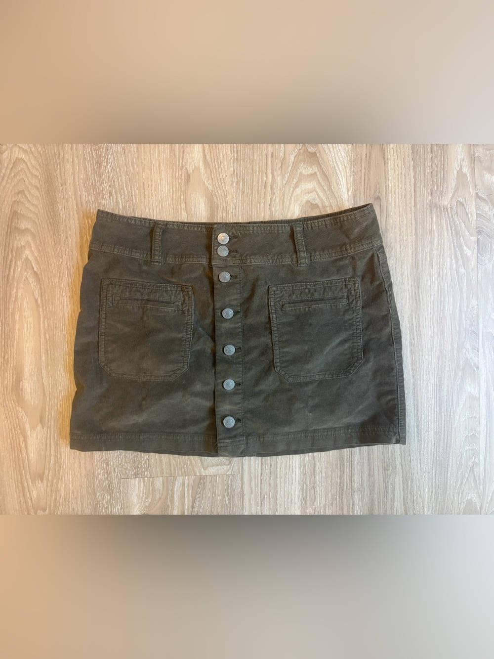 We The Free By Free People Womens Button-Front Mini Skirt in Olive Green size 30